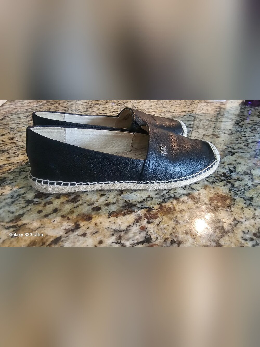 Michael Kors Black Leather Espadrille with Natural Jute Trim Size 5 - Picture 4 of 15